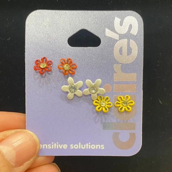 Claire's Colorful Flower Earrings Set - Red, White, Yellow - Picture 1 of 1